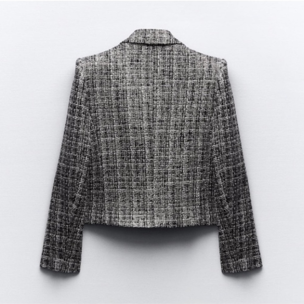 ZARA METALLIC CHECKERED CROPPED BLAZER - Picture 4 of 8
